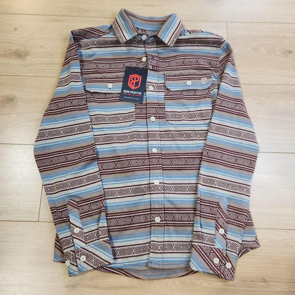 Born Primitive Woodsman Flannel Shirt Mens XS Aztec Stripe Long Sleeve Stretch